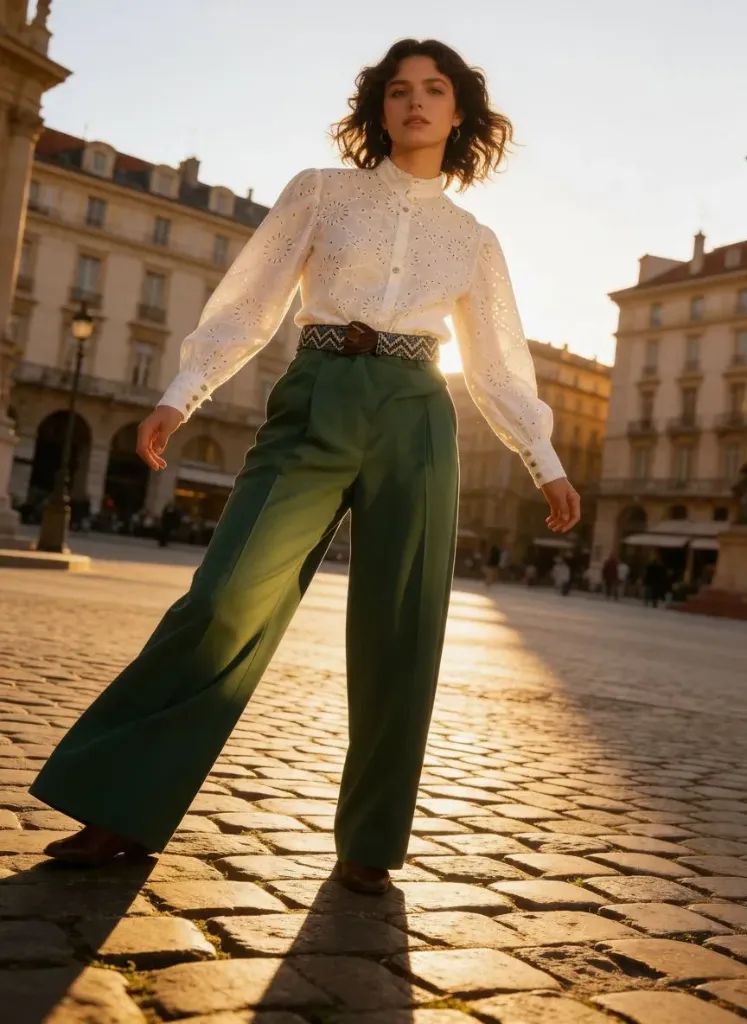 Plain pants (M, green)