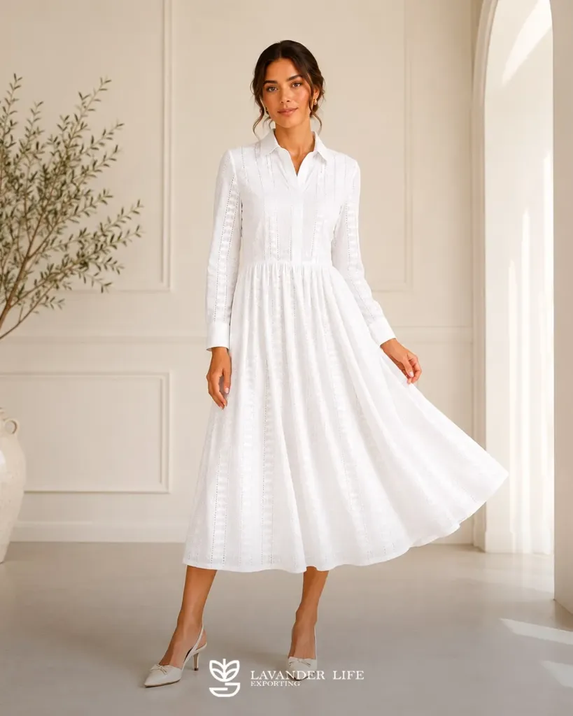 cotton midi dress with belt (M)